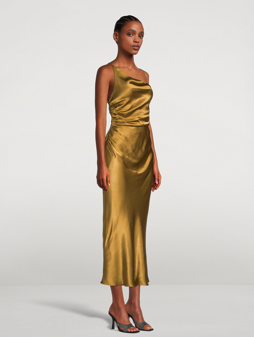 SHONA JOY Giorgia Satin Bias Midi Dress | Holt Renfrew