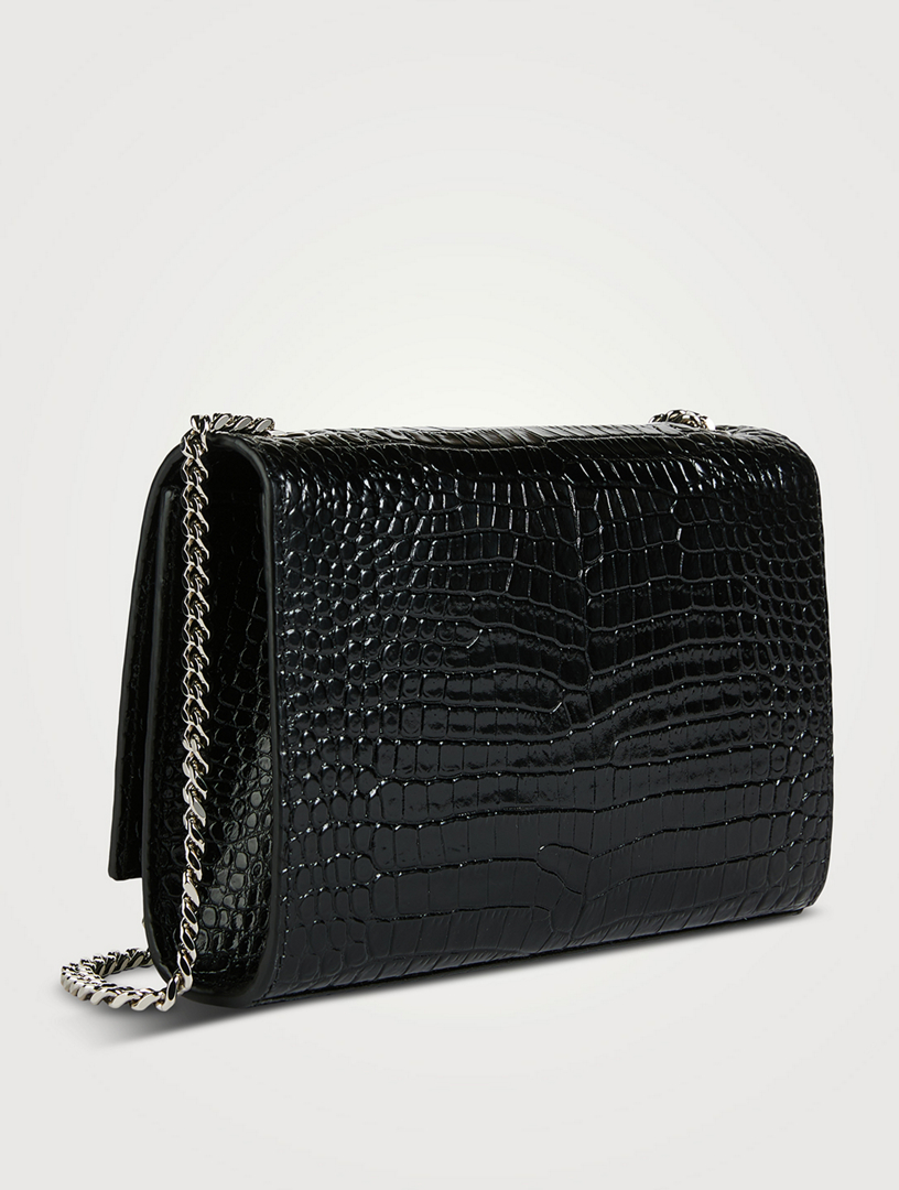 SAINT LAURENT Small Kate YSL Monogram Croc-Embossed Leather Chain