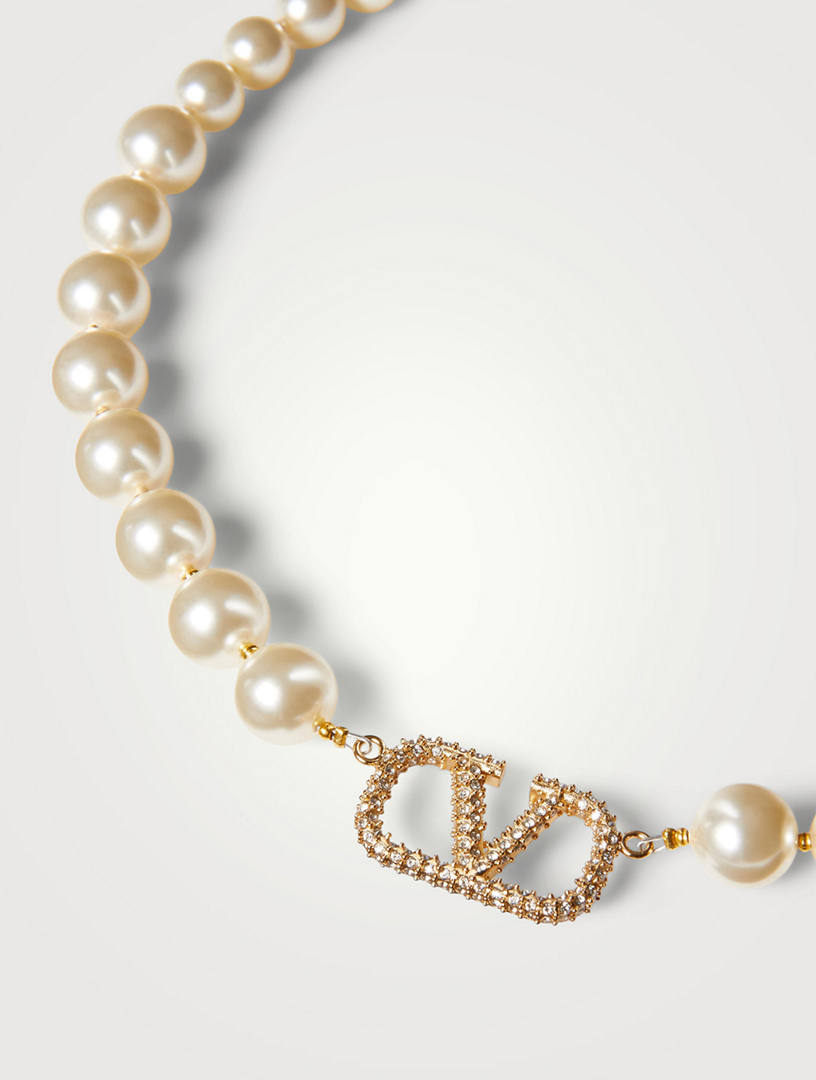 VLOGO Pavé Crystal Pearl Necklace
