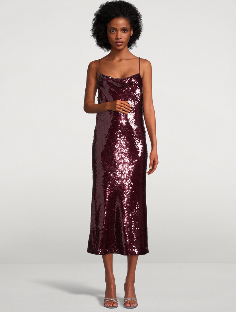 vince sequin slip dress Vince Lucite Metallic Sequin Midi Slip Dress In Silver