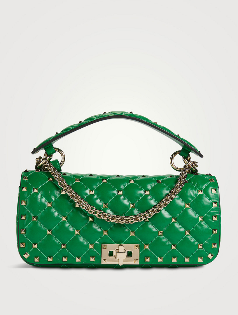 Rockstud Spike Calfskin Shoulder Bag for Woman in Green