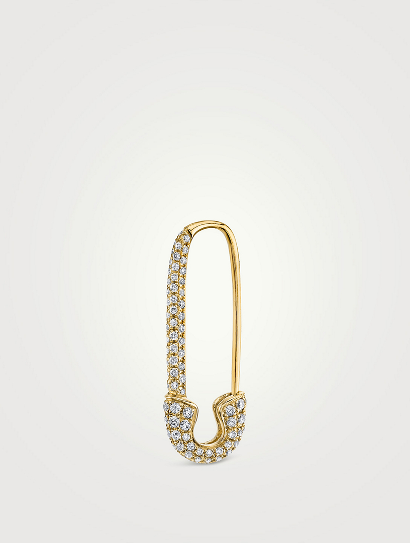 18K Gold Right Safety Pin Earring With Diamonds
