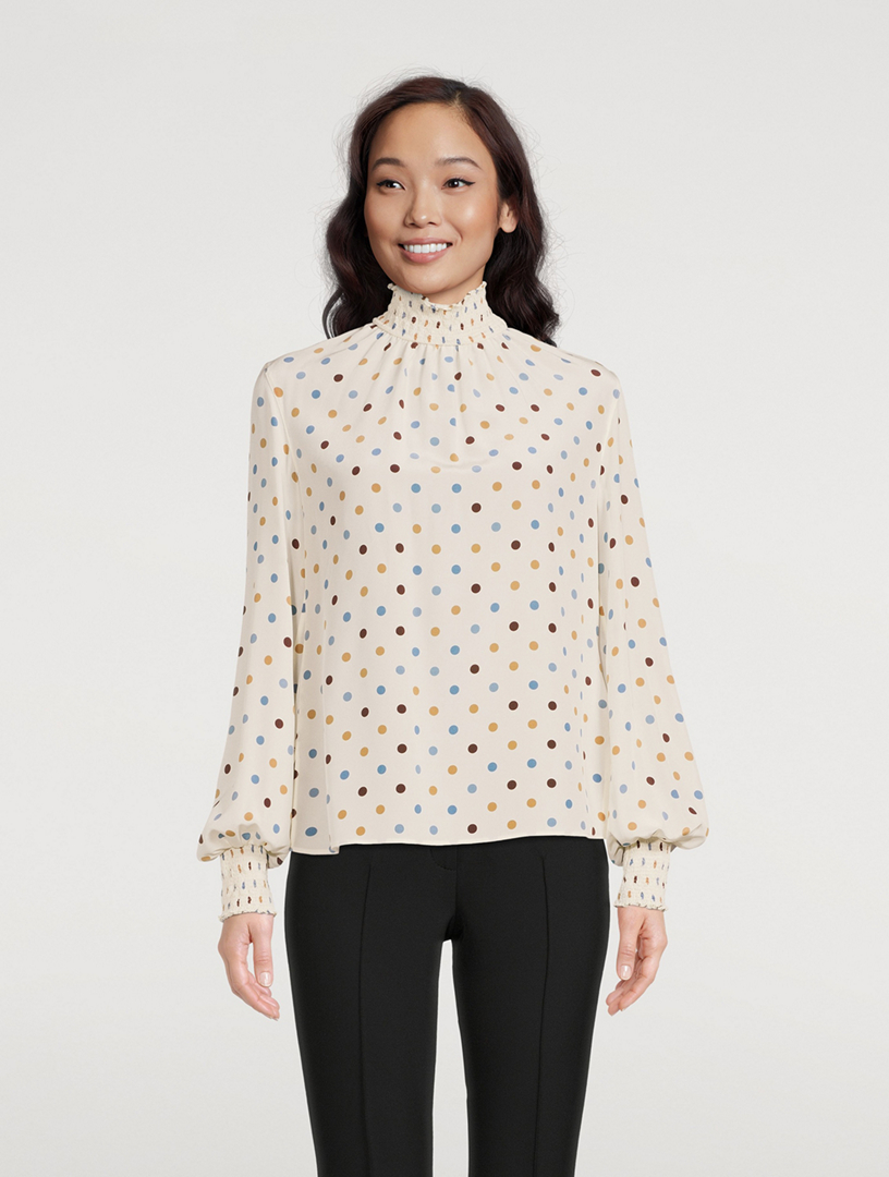 Polka dot silk on sale blouse