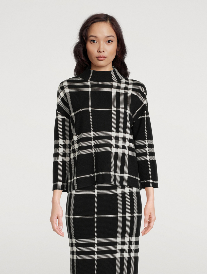 Plaid Jacquard Funnelneck Sweater