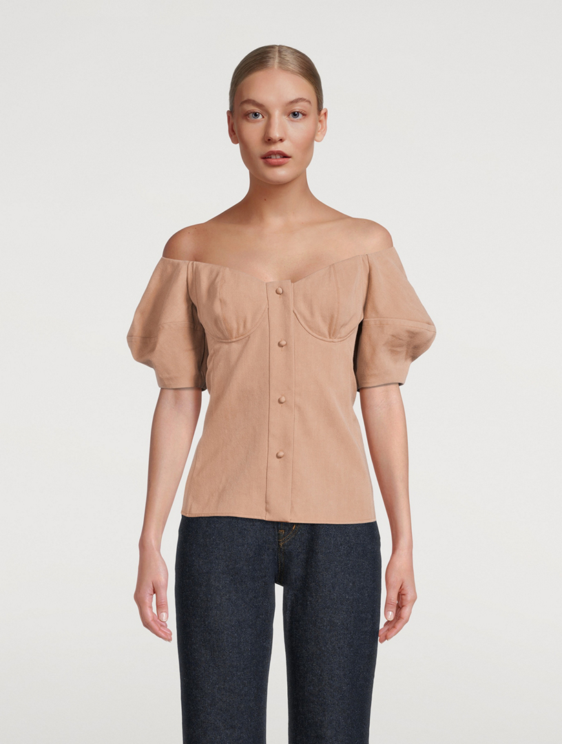 Off-The-Shoulder Wool Blouse