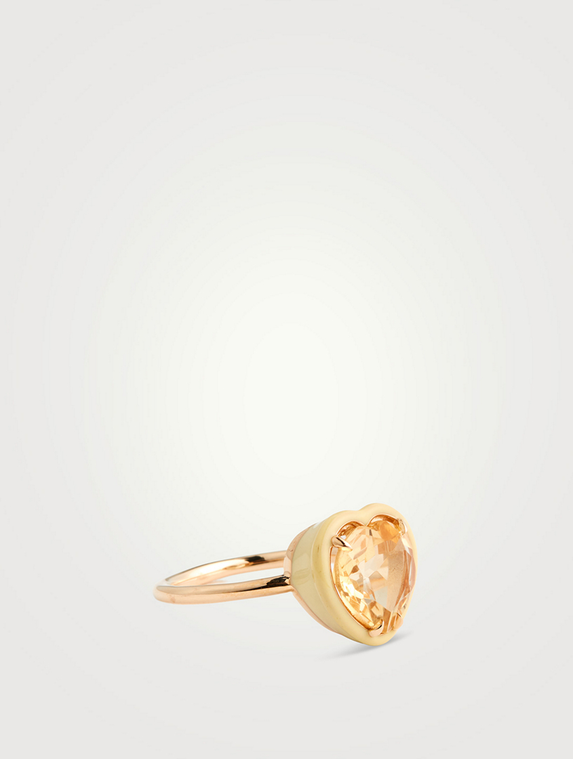 Gold Trippiest heart citrine, enamel & 14kt gold ring, Alison Lou