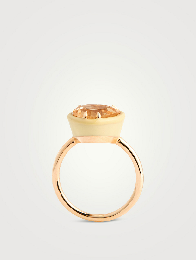 14K Gold Heart Cocktail Ring With Yellow Citrine