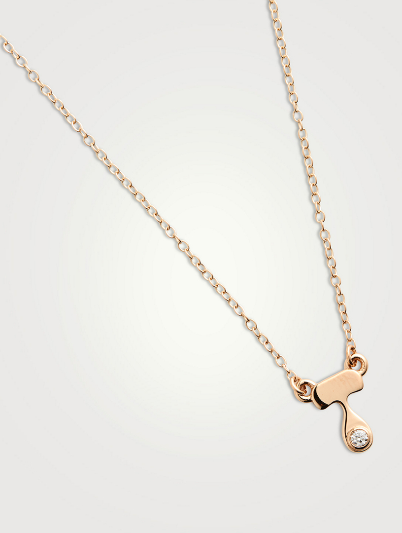 14K Gold Mini Stellar Letter 'T' Necklace With Diamonds