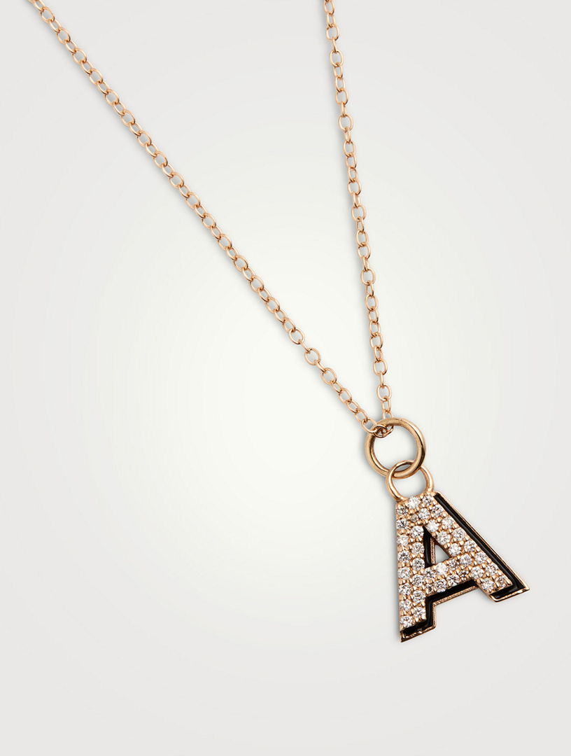 ALISON LOU 14K Gold Enamel Letter 'A' Shadow Necklace With
