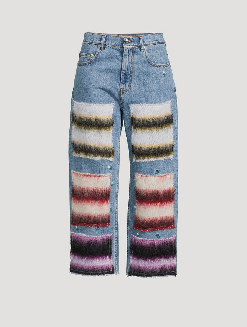 MARNI Wide-Leg Jeans With Mohair Patches | Holt Renfrew