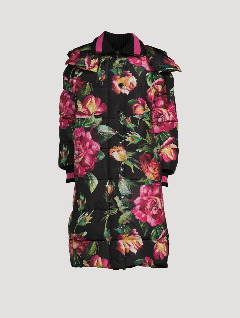 Oversized Down Puffer Jacket In Floral Print