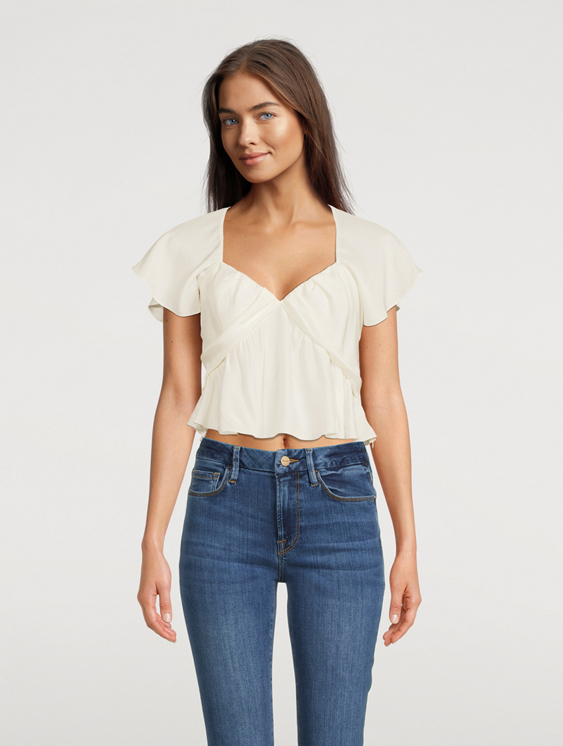 Shirred Flounce Silk Top