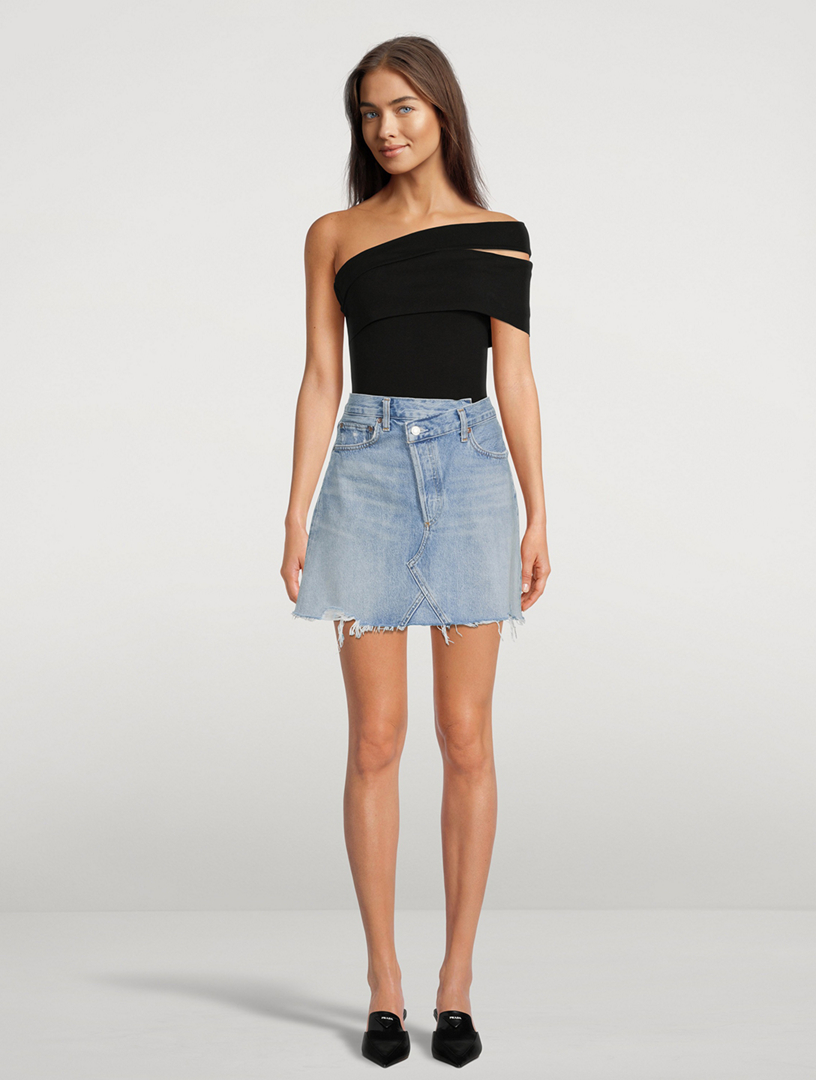 Criss Cross Denim Mini Skirt