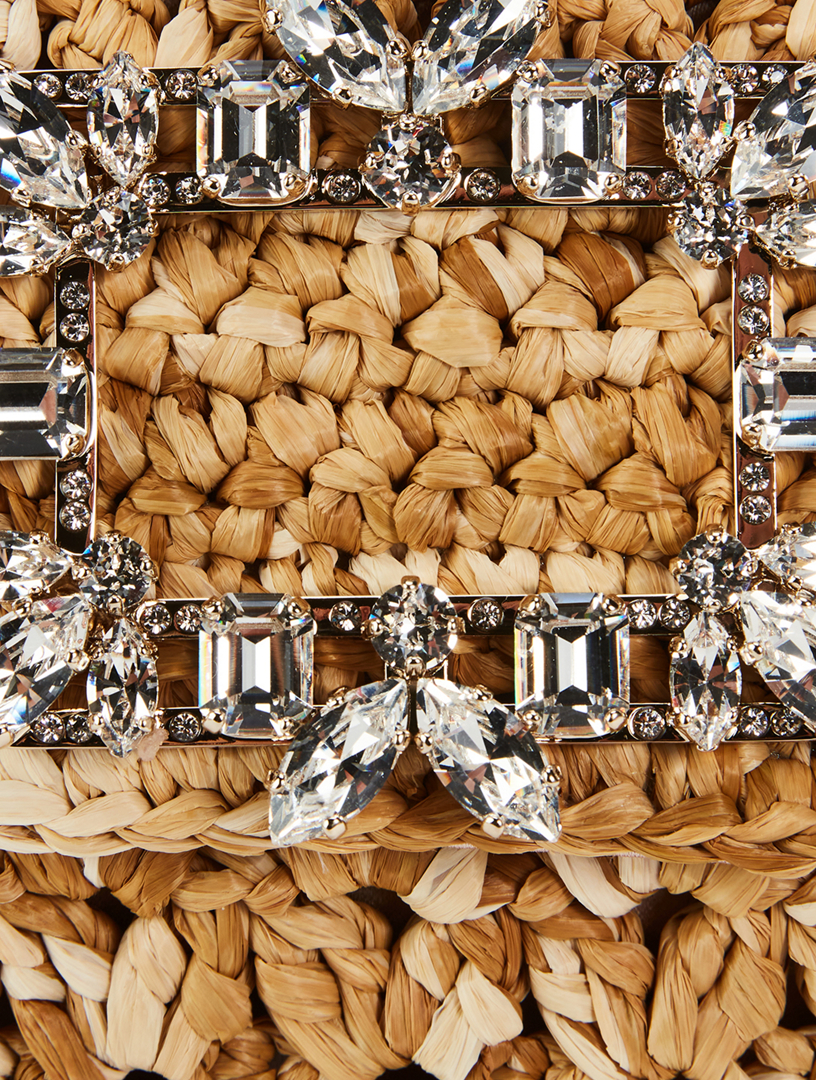 Broche Vivier Strass Buckle Raffia Clutch