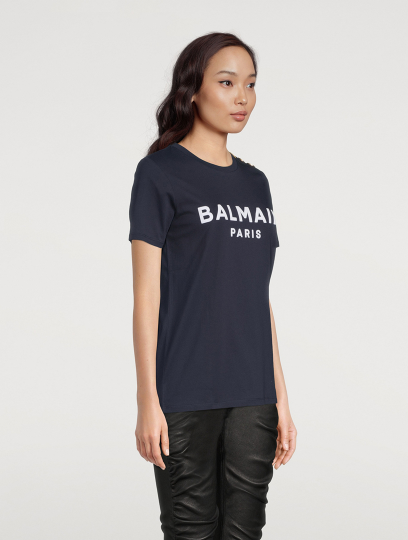 Flocked Logo T-Shirt With Buttons