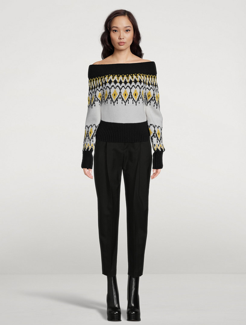 Off-The-Shoulder Wool Fair Isle Sweater
