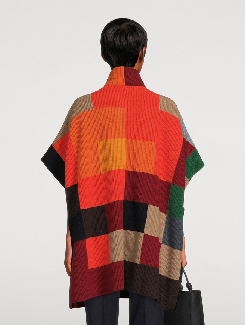 Abstract Intarsia Cashmere, Wool And Silk Cape