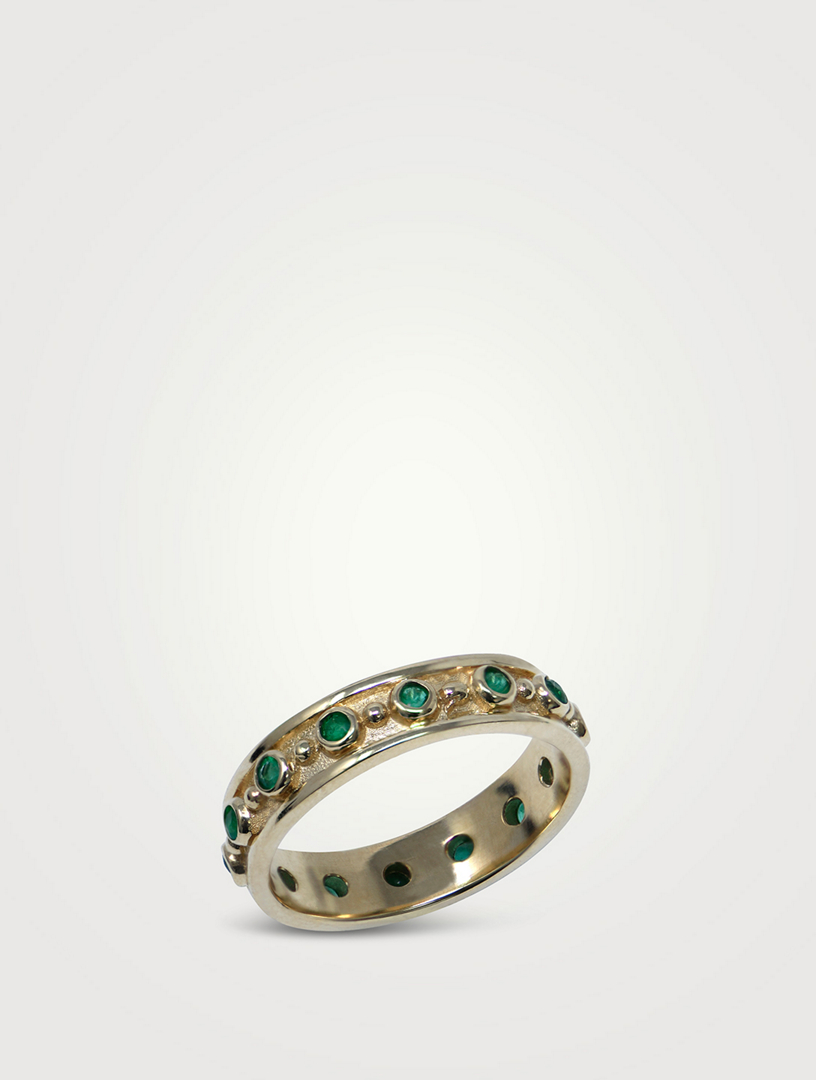 ANZIE Bague de fidelite Dew Drop Mediterranee en or 14 ct avec emeraudes Holt Renfrew