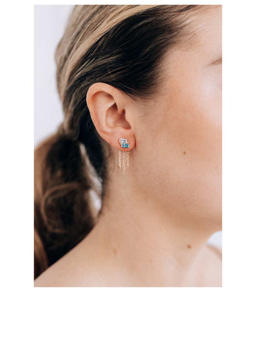 ANZIE Deux Carr 14K Gold Fringe Earrings With Blue Topaz Holt