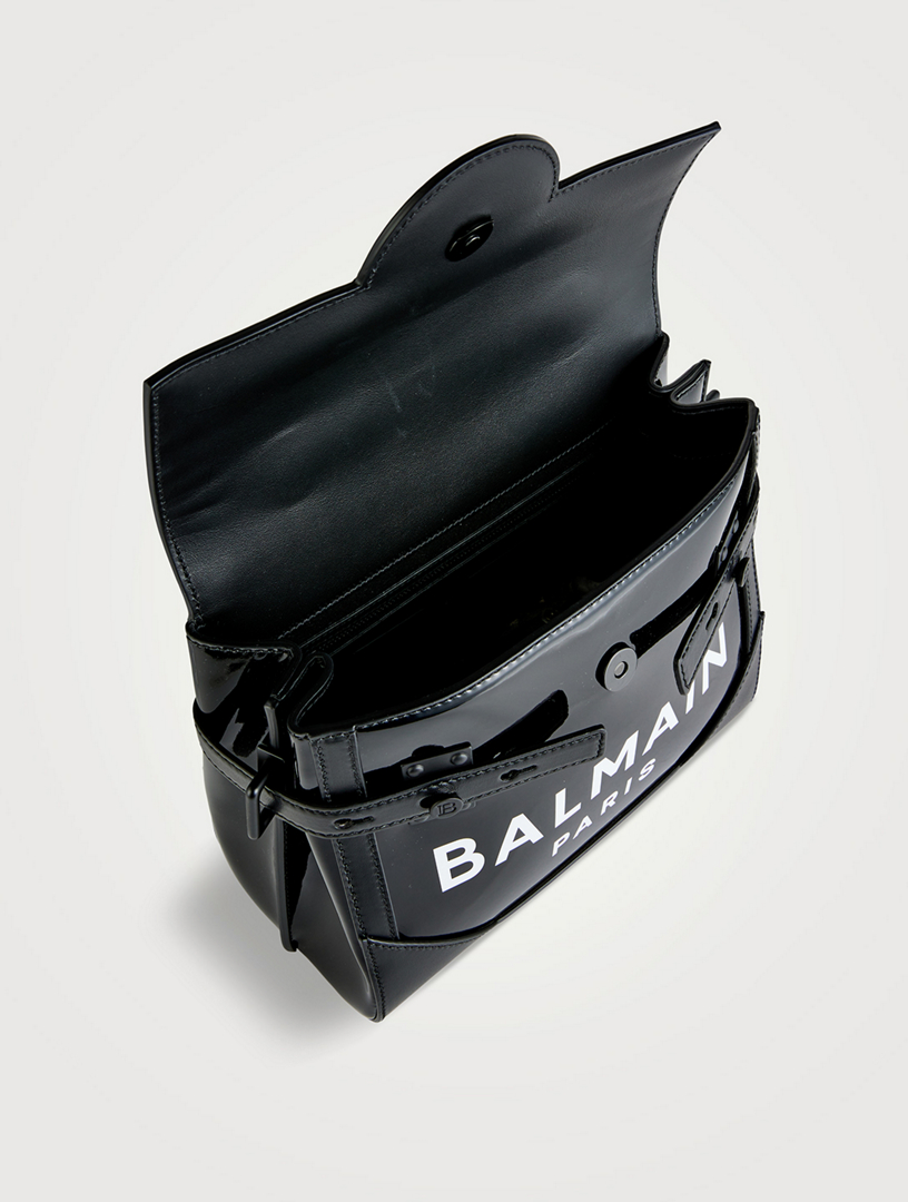 balmain 　leatherbag B-Buzz Small Top Handle monogrammed canvas and leather bag