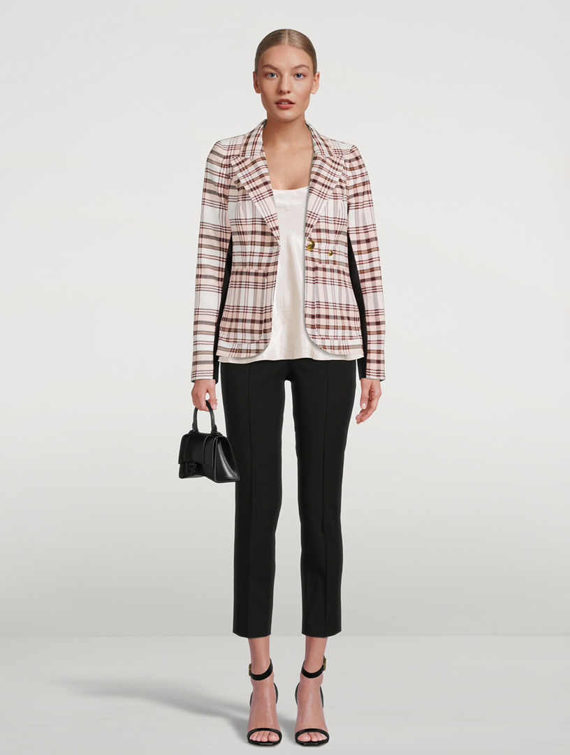 SMYTHE Tuxedo Stripe Blazer In Plaid Print Holt Renfrew