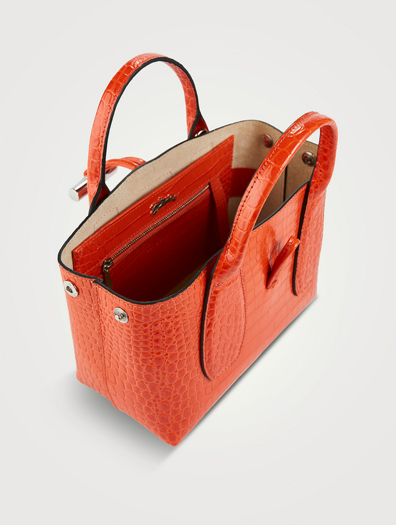 Longchamp Red Croc Embossed Leather Roseau Tote Longchamp