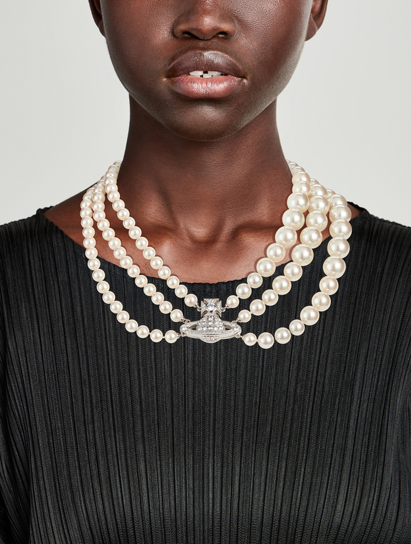 Collier Three Row Pearl - Vivienne Westwood - Laiton - Argenté