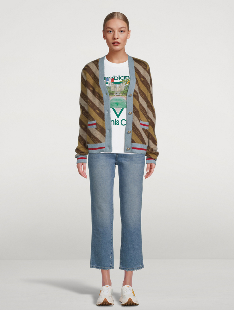 Diagonal Stripe Jacquard Cardigan