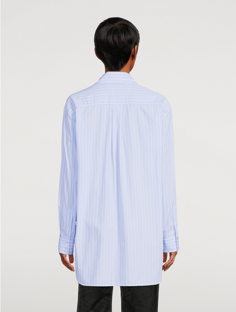 Ruffled Heart Cotton Shirt Pinstripe Print