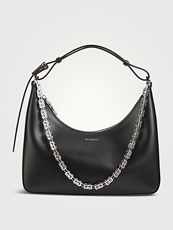 Small Moon Cut Out Leather Shoulder Bag With Chain