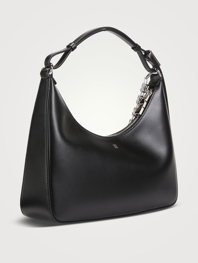 Small Moon Cut Out Leather Shoulder Bag With Chain