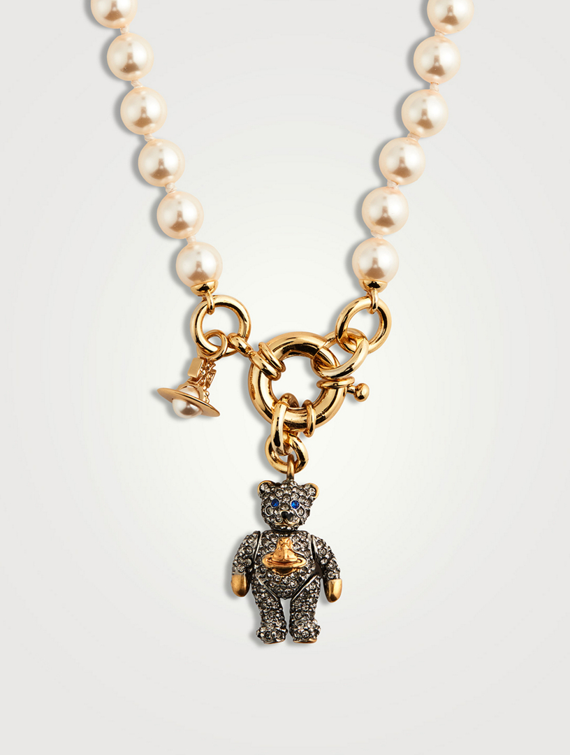 Teddy Faux Pearl Necklace With Crystal And Sapphire