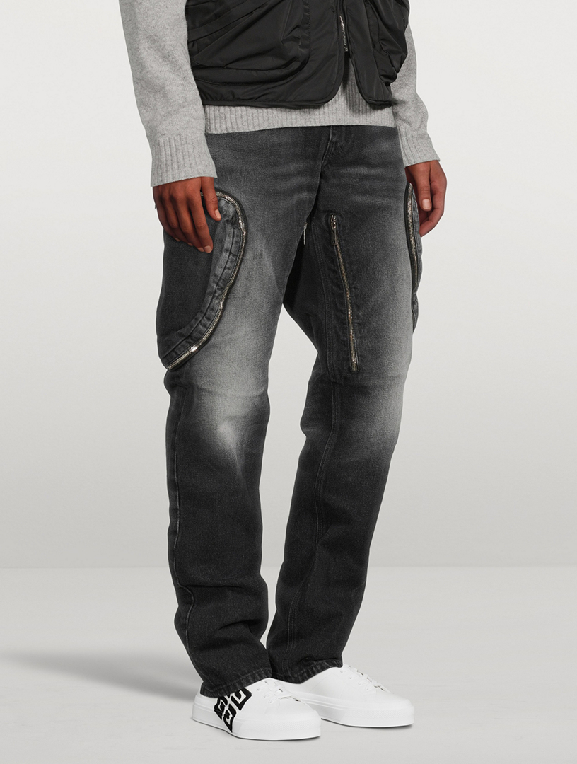 Cotton Slim-Fit Jeans With Zippers