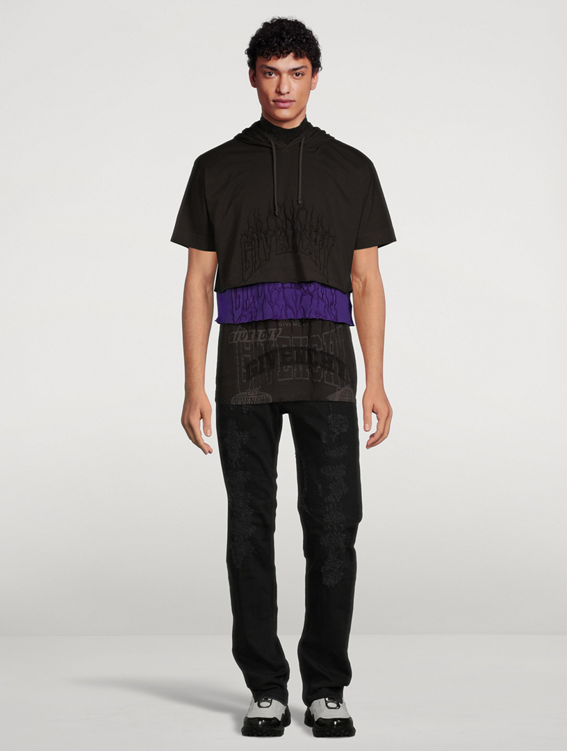 Embroidered Jersey T-Shirt With Overlapped Effect
