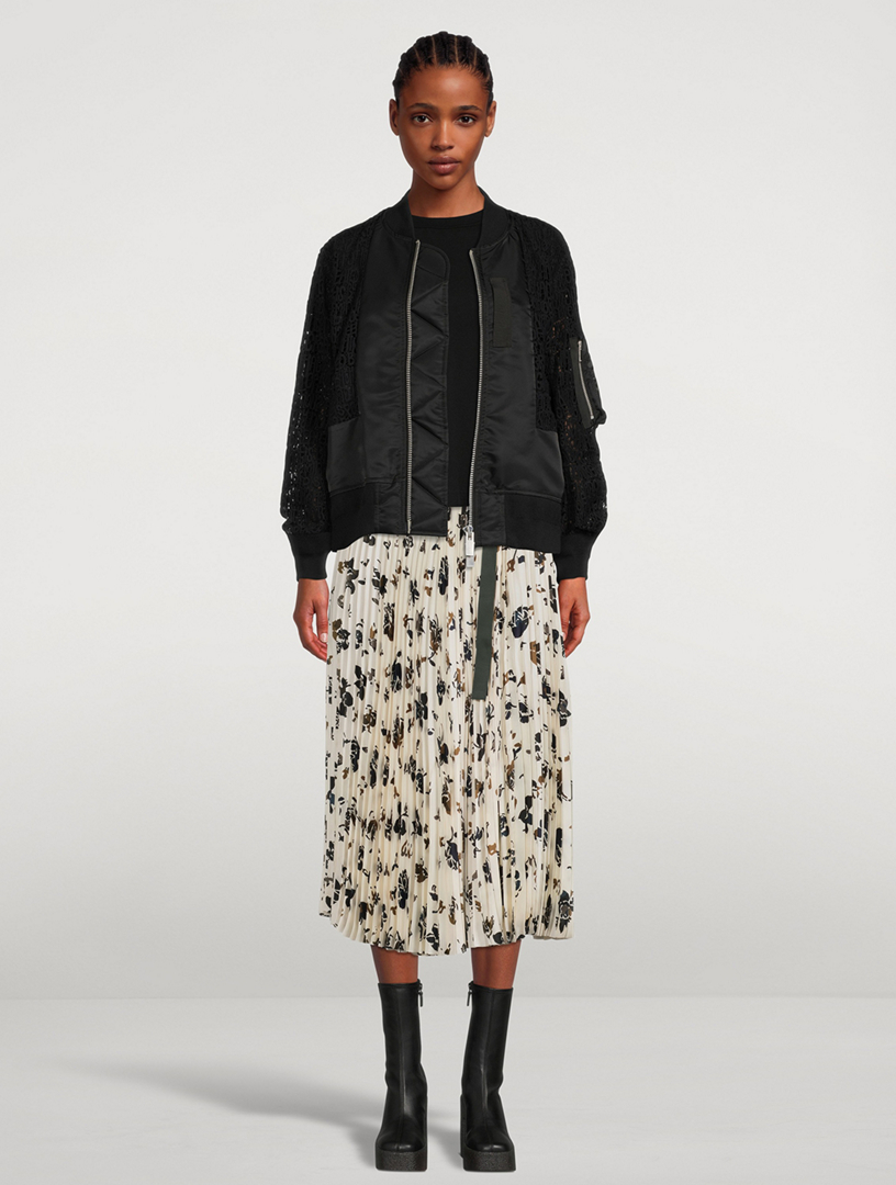 Pleated Midi Skirt Floral Print