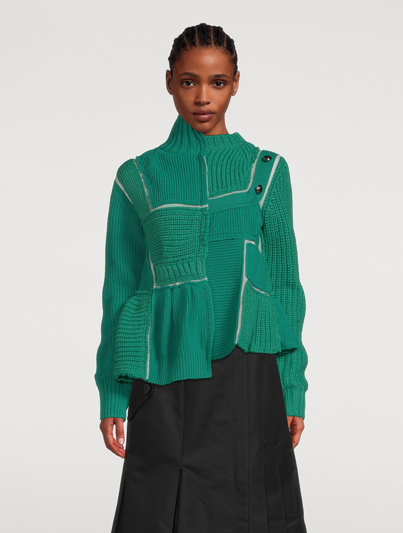 SACAI Wool Asymmetric Patchwork Sweater | Holt Renfrew