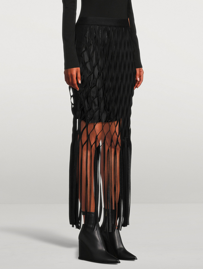 SACAI Wool Melton Fringe Skirt | Holt Renfrew