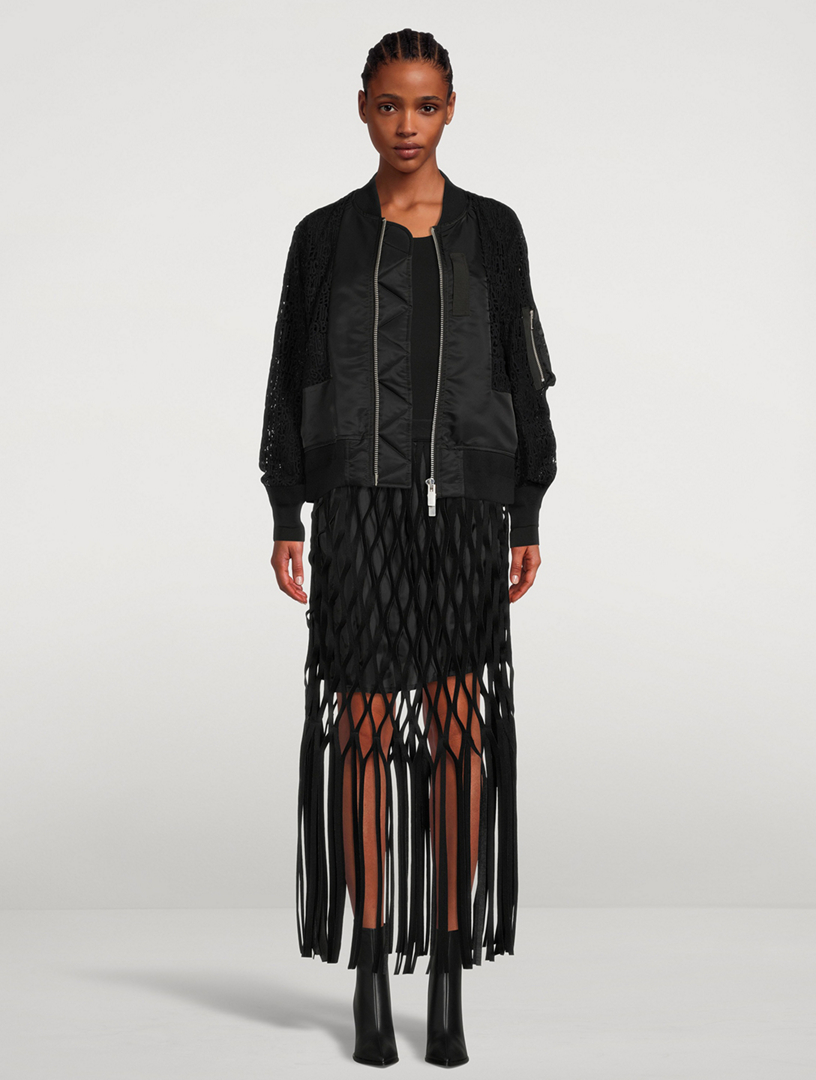 SACAI Wool Melton Fringe Skirt | Holt Renfrew