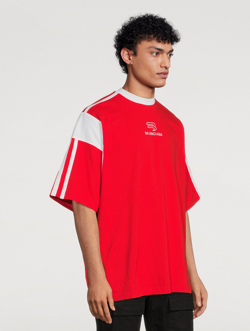 ●送料込●BALENCIAGA●MEN'S SPORTY B T-SHIRT BOXY FIT IN RED Balenciaga Boxy Sporty T-Shirt in Red & White | FWRD