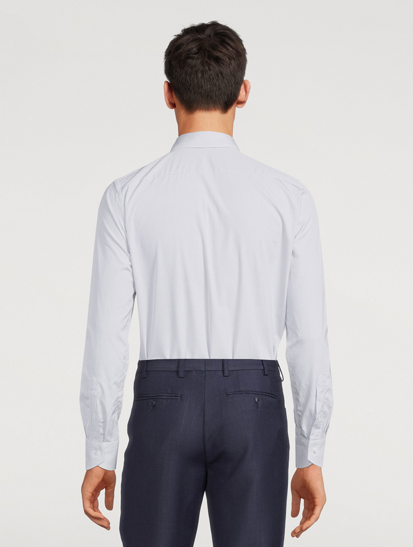 Cotton Slim-Fit Dress Shirt Grid Print