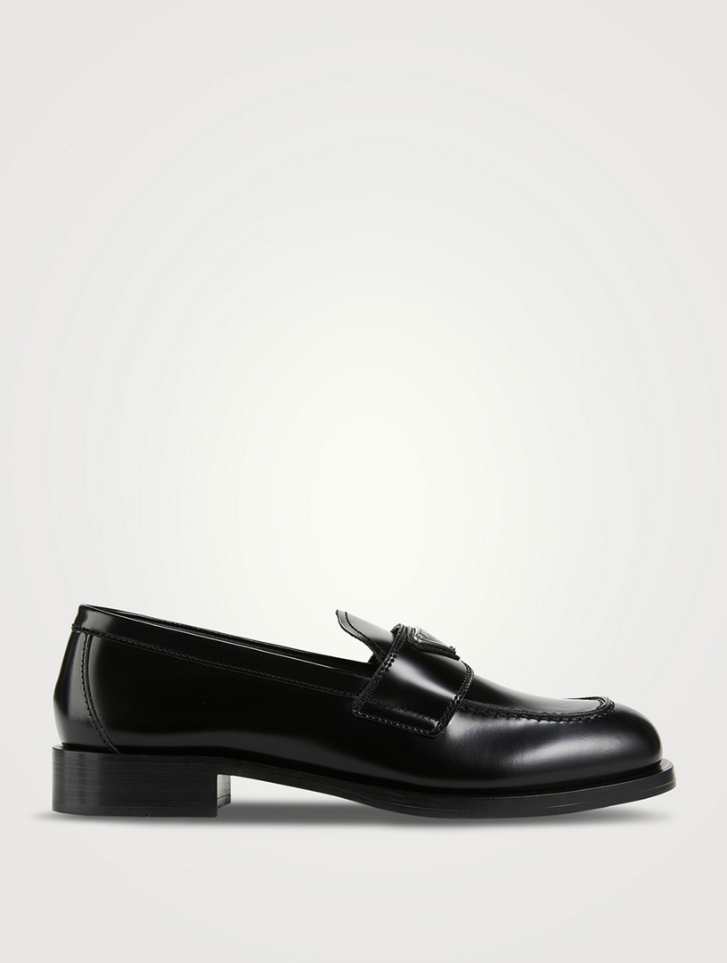 Prada spazzolato leather hot sale penny loafers