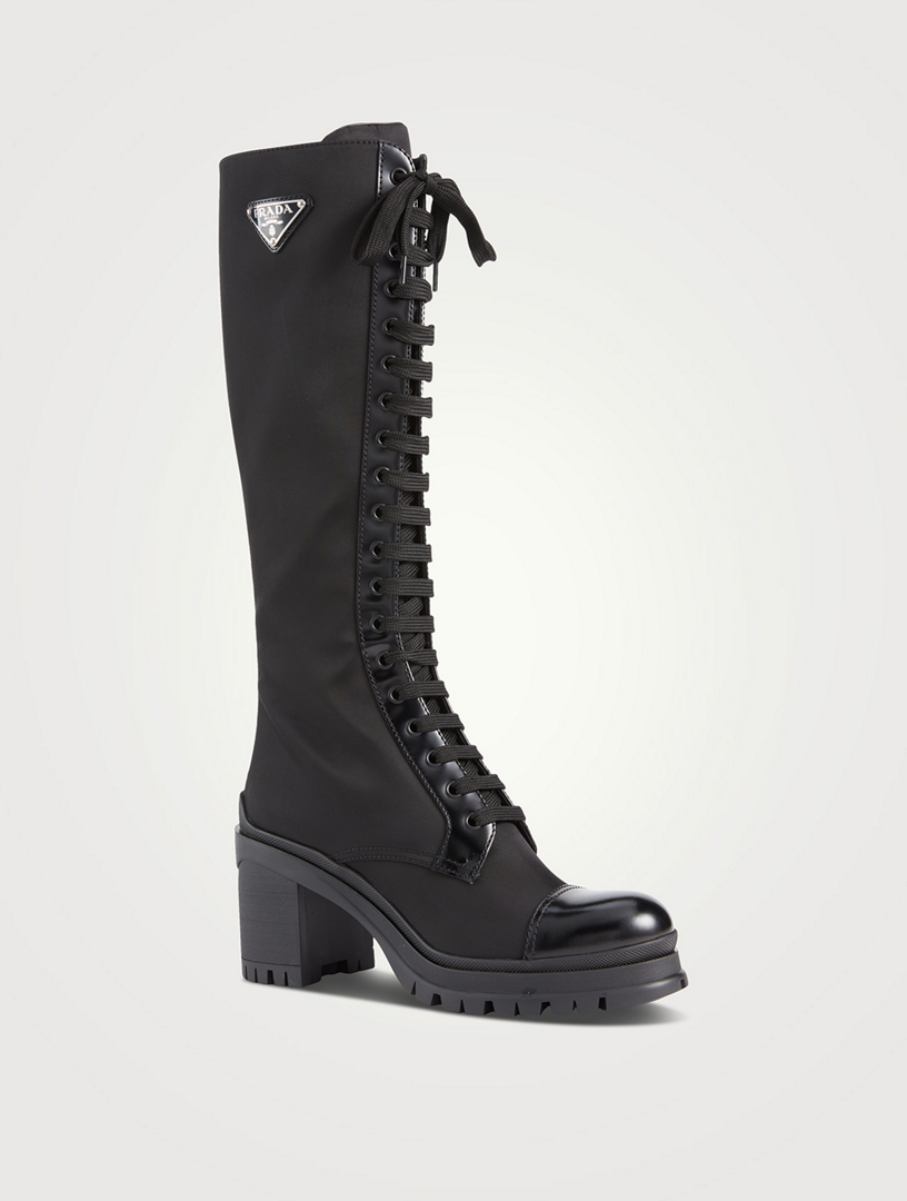 Knee high combat boots with outlet heel