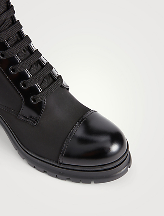 PRADA Leather And Nylon Knee-High Heeled Combat Boots  Black