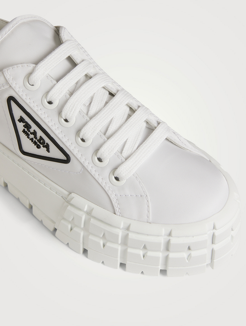 PRADA Double Wheel Nylon Gabardine Platform Sneakers  White