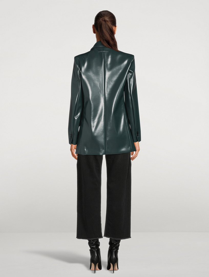 Faux Leather Double-Breasted Blazer