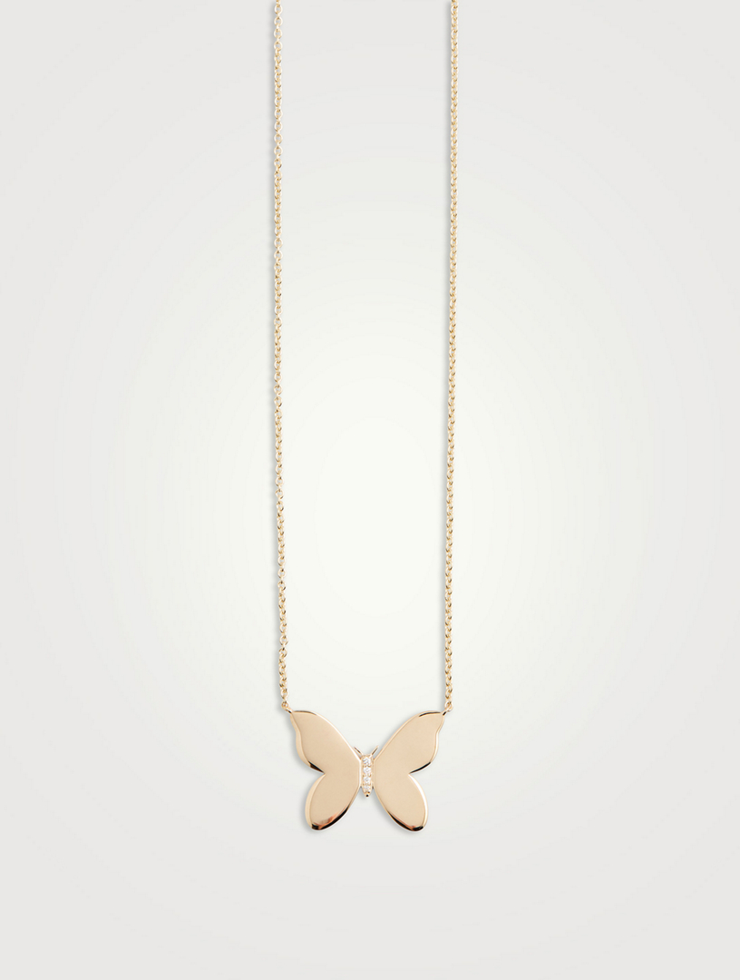 14K Gold Butterfly Necklace With Diamonds