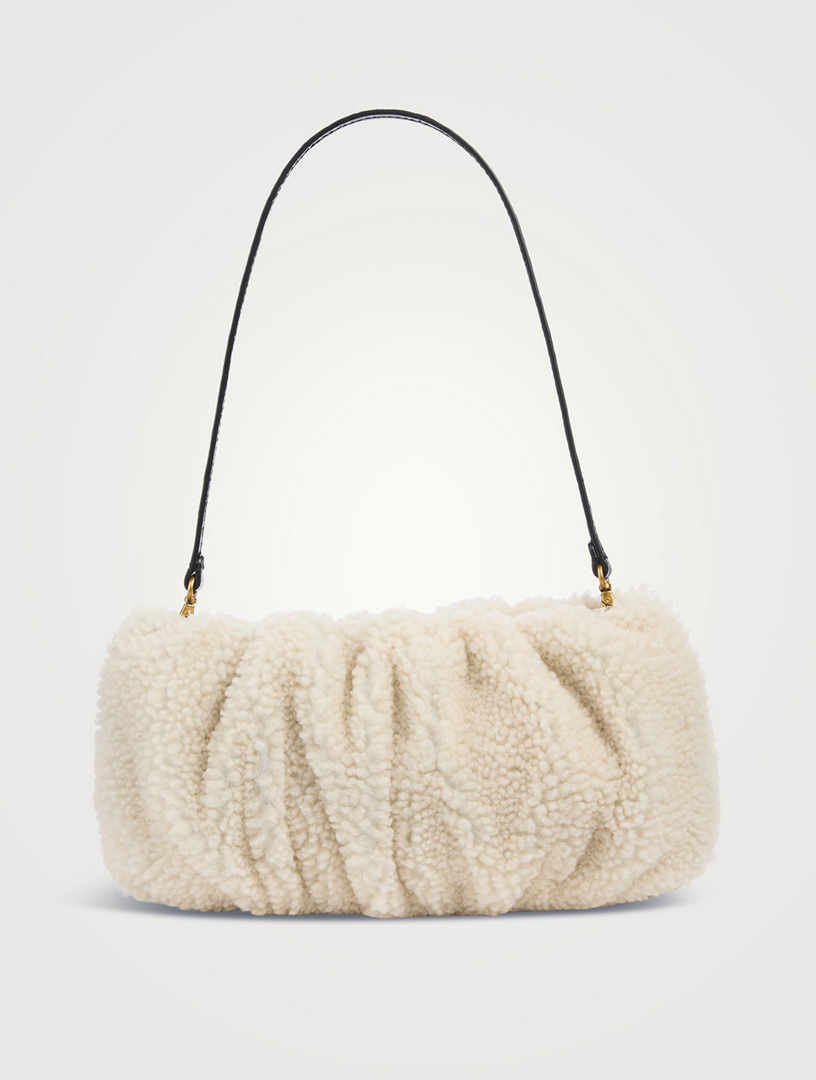 STAUD Bean Shearling Bag in White