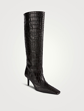 ACNE STUDIOS Croc-Embossed Leather Knee-High Boots  Brown