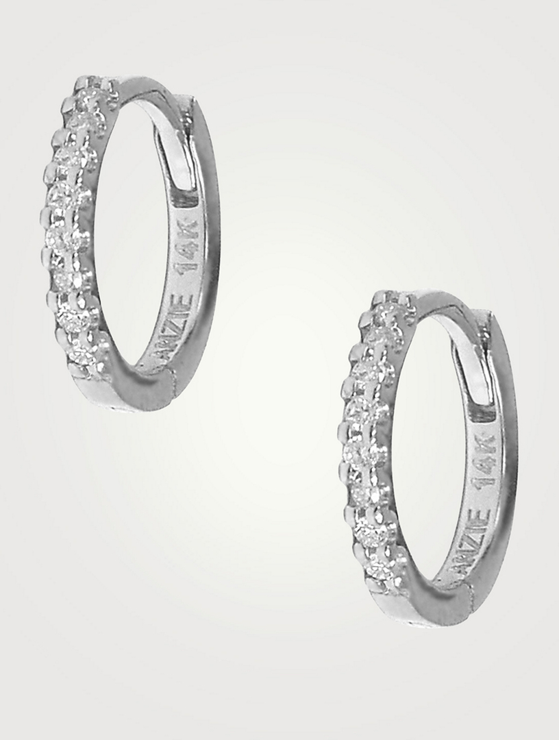 White Gold Classique Pavé Huggie Hoop Earrings