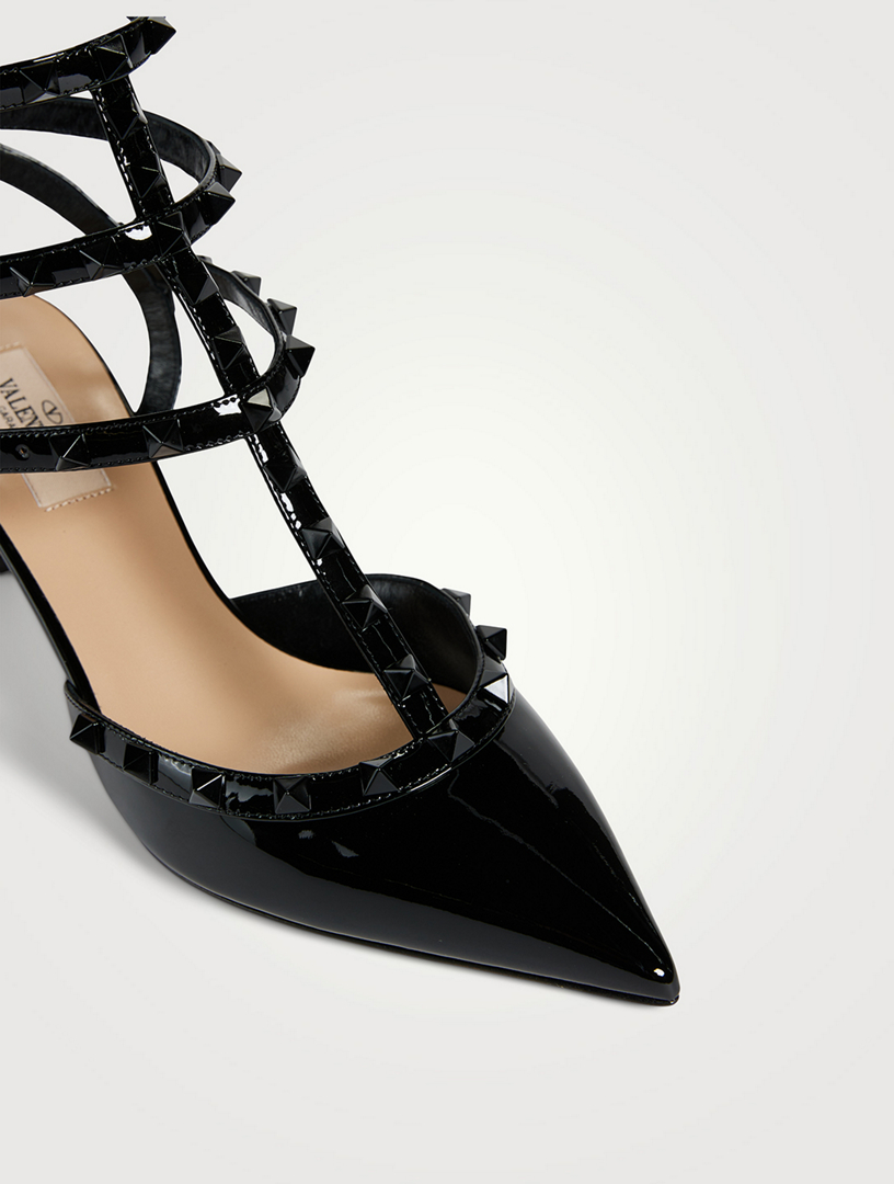 VALENTINO GARAVANI Rockstud Leather Ankle-Strap Pumps  Black